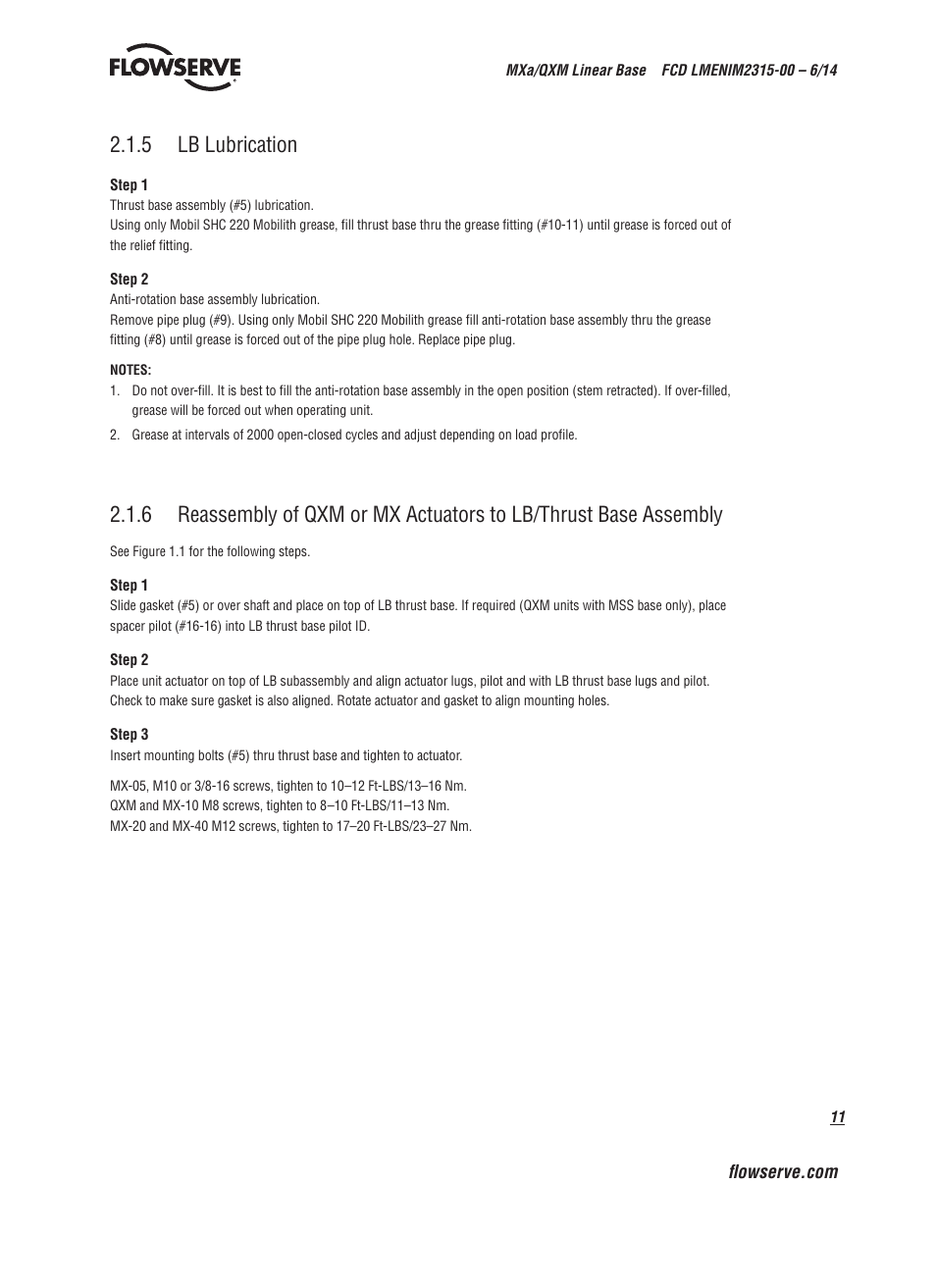 5 lb lubrication | Flowserve Limitorque QXM Linear Base User Manual | Page 11 / 12