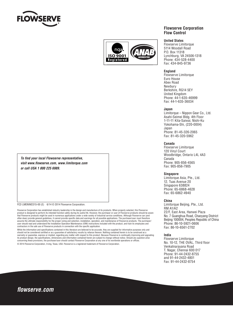 Flowserve corporation flow control | Flowserve Limitorque QXM Linear Base User Manual | Page 12 / 12