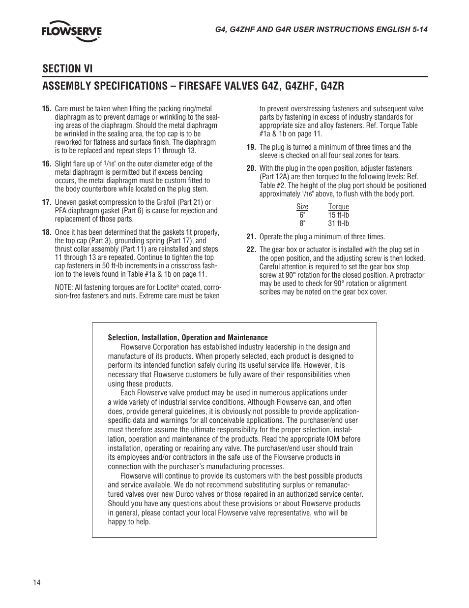 Flowserve G4 Sleeveline Plug Valves User Manual | Page 14 / 16