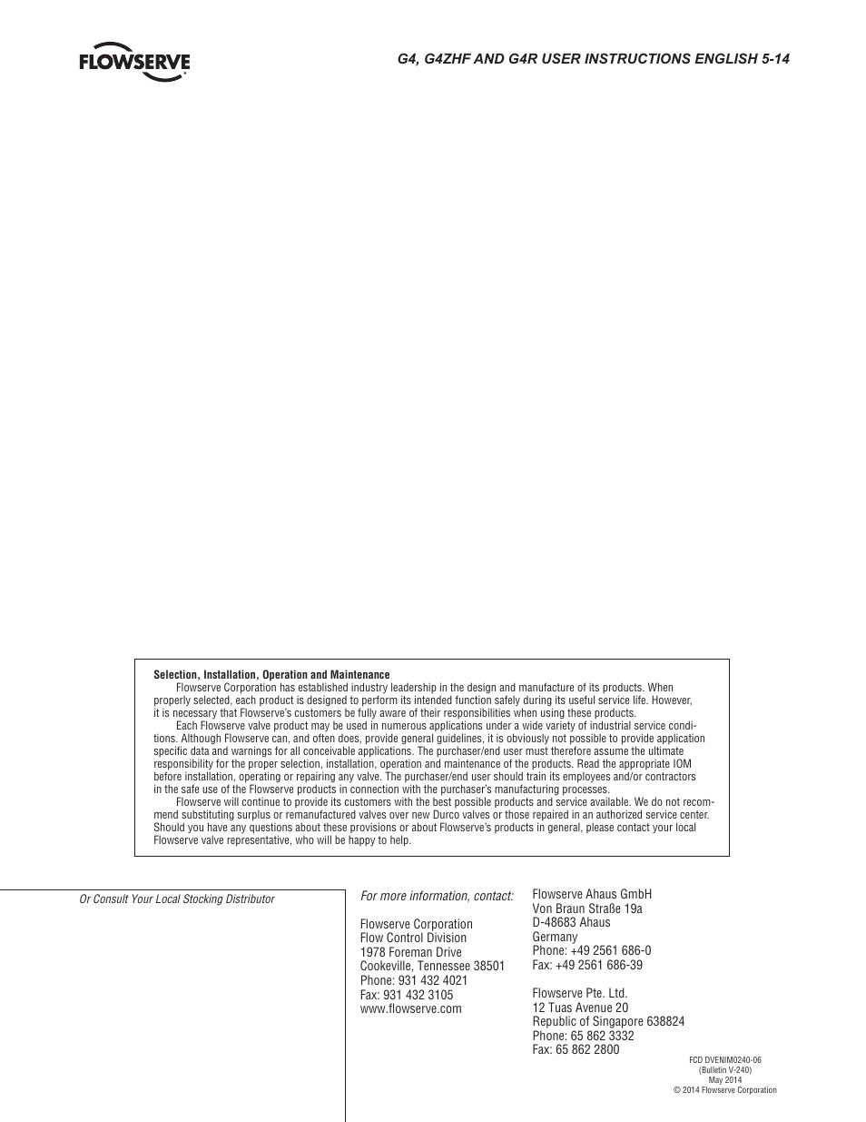 Flowserve G4 Sleeveline Plug Valves User Manual | Page 16 / 16