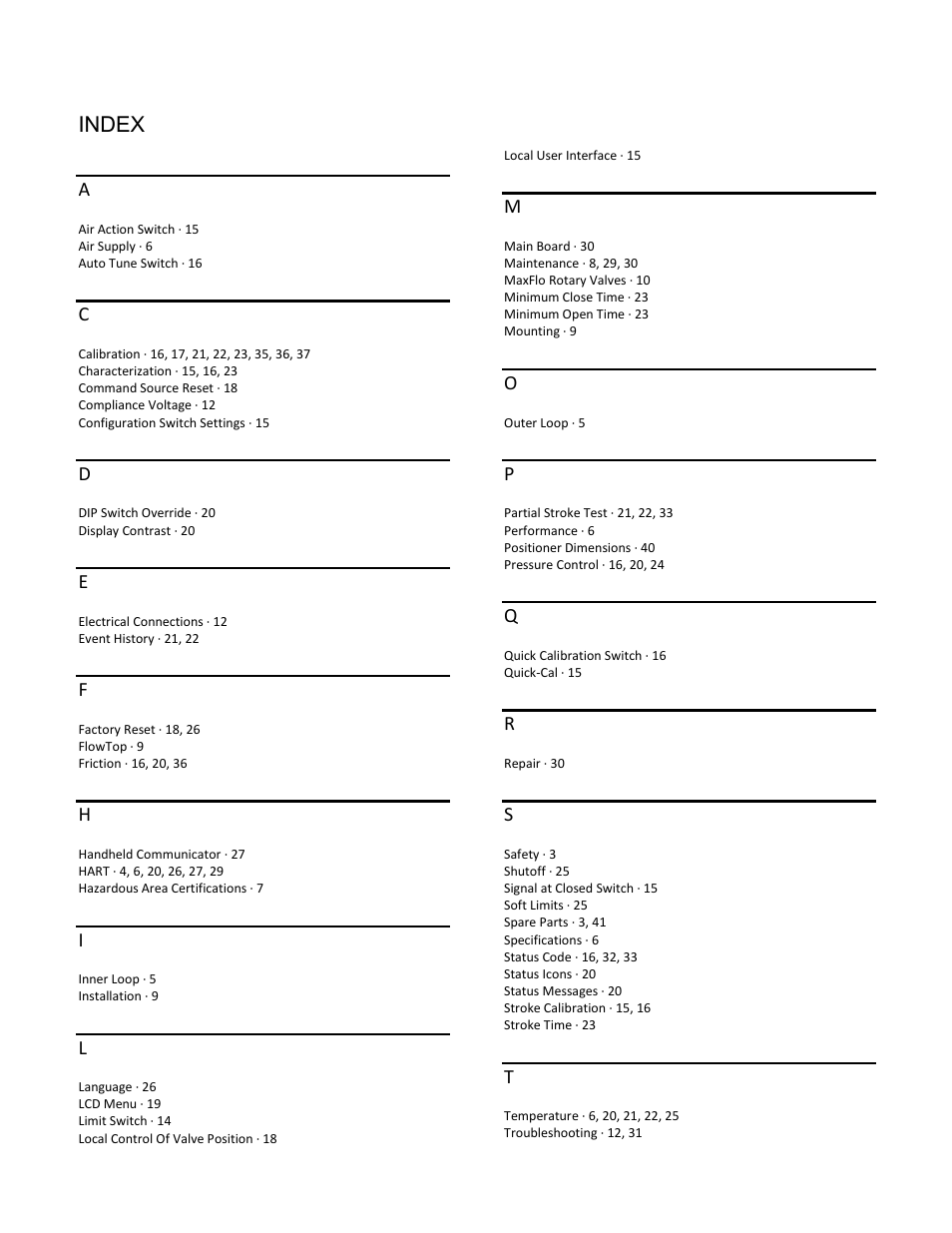 Index | Flowserve 420 IOM User Manual | Page 42 / 44