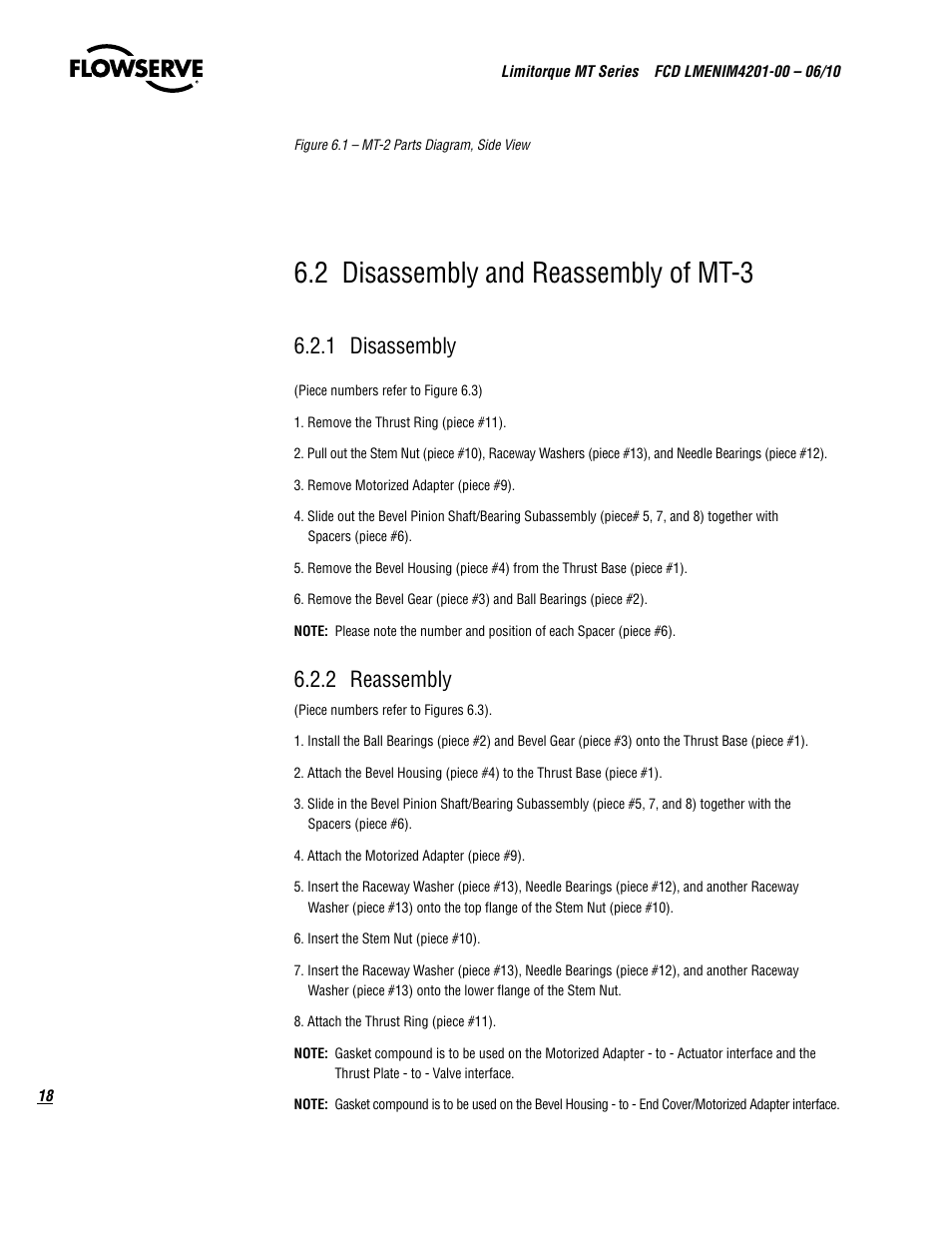 2 disassembly and reassembly of mt-3, 1 disassembly, 2 reassembly | Flowserve MT Bevel Gearboxes IOM User Manual | Page 18 / 32