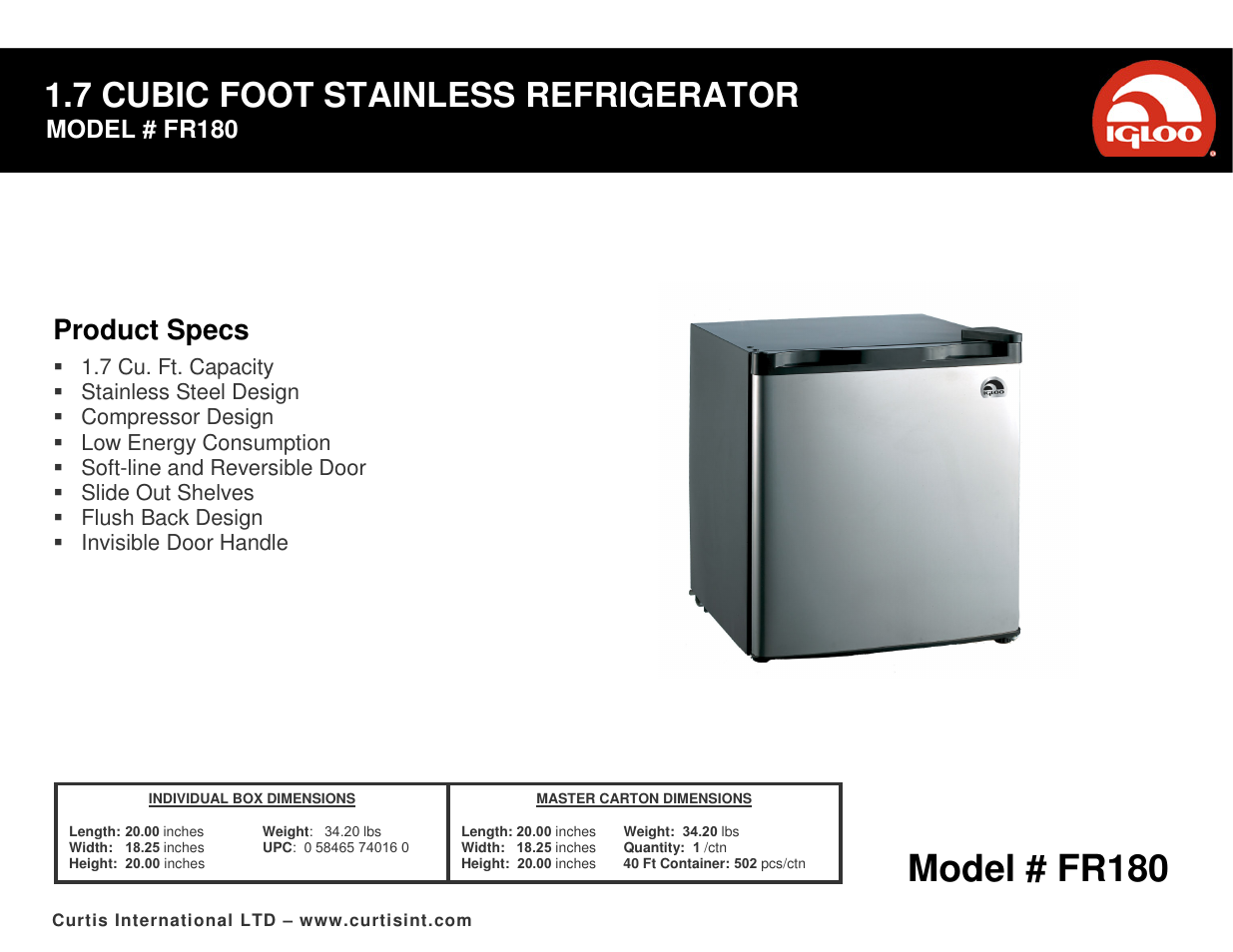 Curtis FR180 User Manual | 1 page