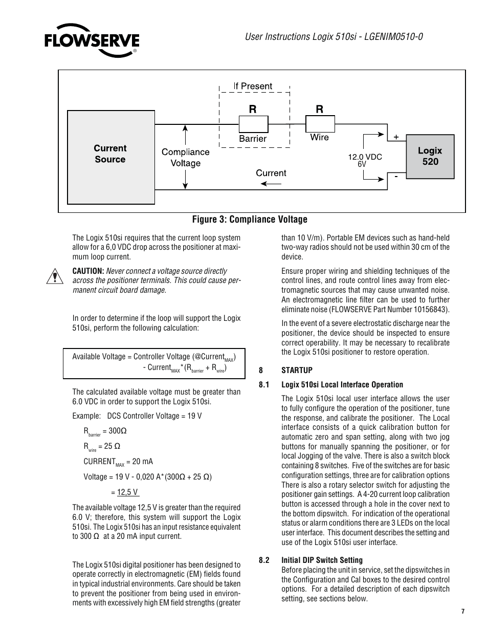 Figure 3: compliance voltage 520 | Flowserve 510si Series Digital Positioner User Manual | Page 7 / 20