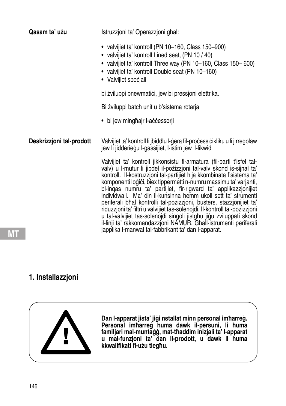 Installazzjoni | Flowserve IOM Control Valves User Manual | Page 146 / 248