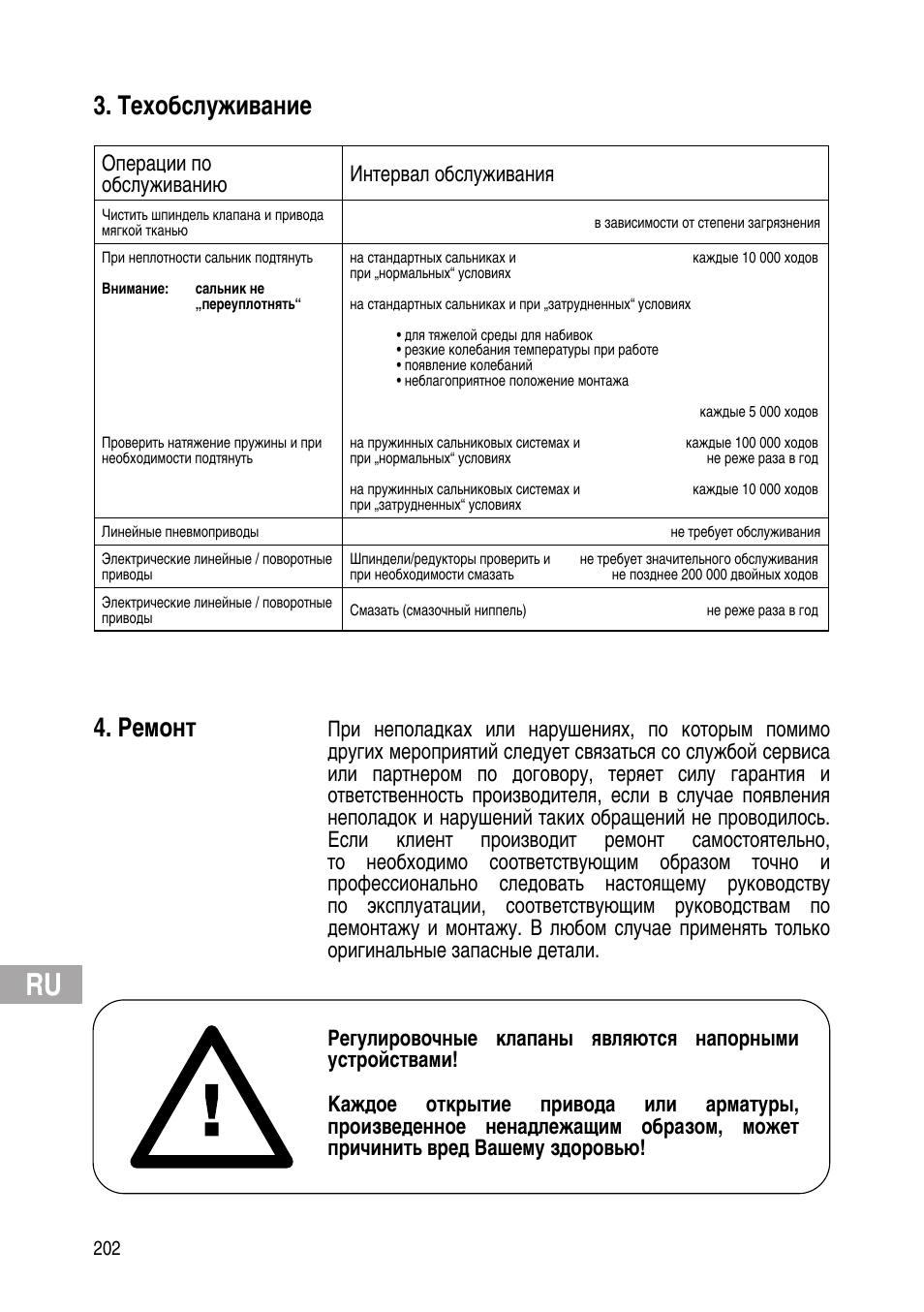 Техобслуживание, Ремонт, Операции по обслуживанию интервал обслуживания | Flowserve IOM Control Valves User Manual | Page 202 / 248