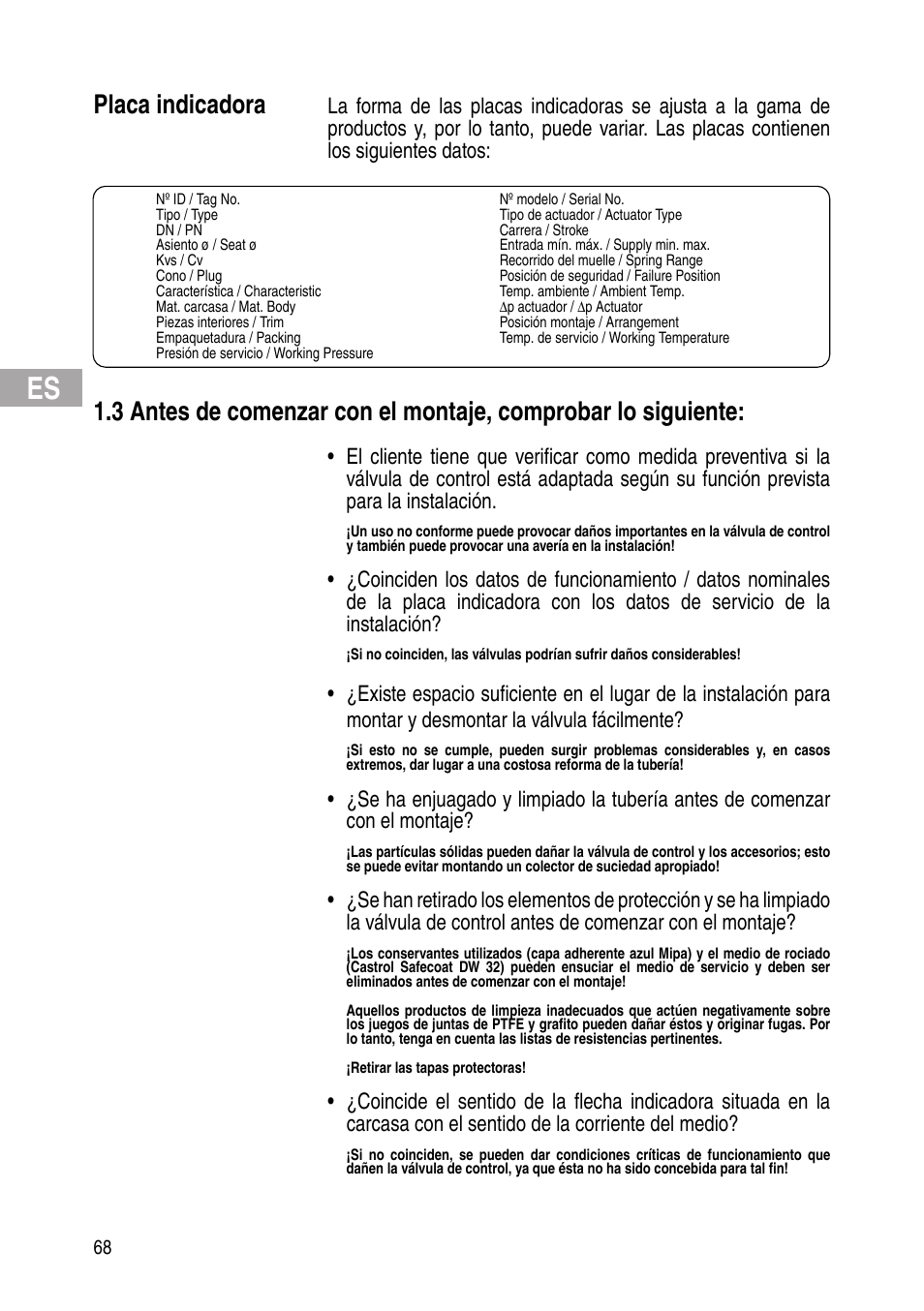Placa indicadora | Flowserve IOM Control Valves User Manual | Page 68 / 248