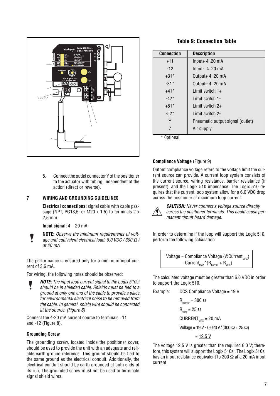 Figure 2: wiring diagram table 9: connection table | Flowserve 510si IOM Logix User Manual | Page 7 / 16