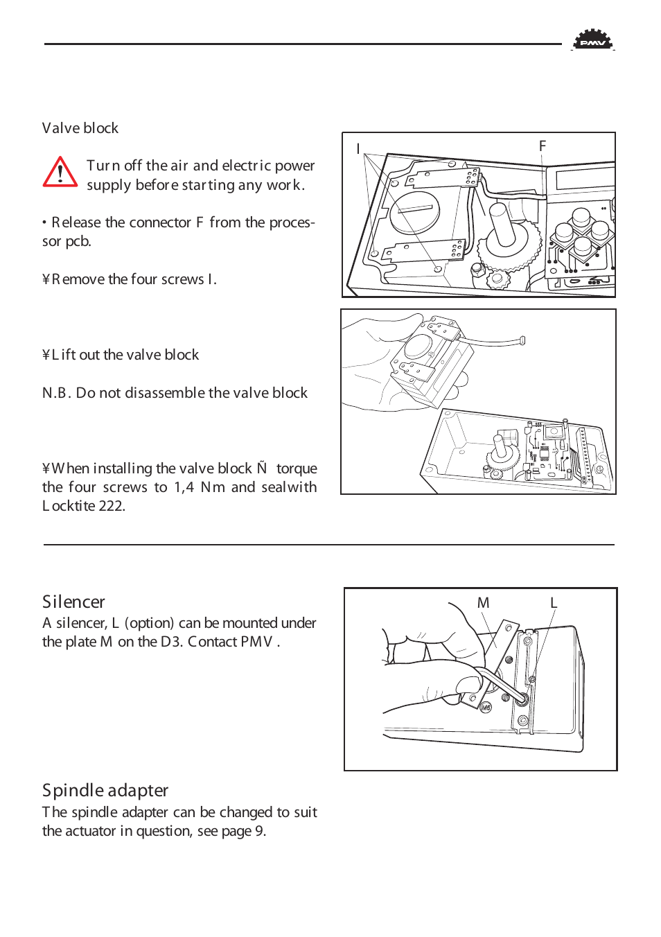 Silencer, Spindle adapter | Flowserve PMV D3 Digital Positioner User Manual | Page 39 / 60