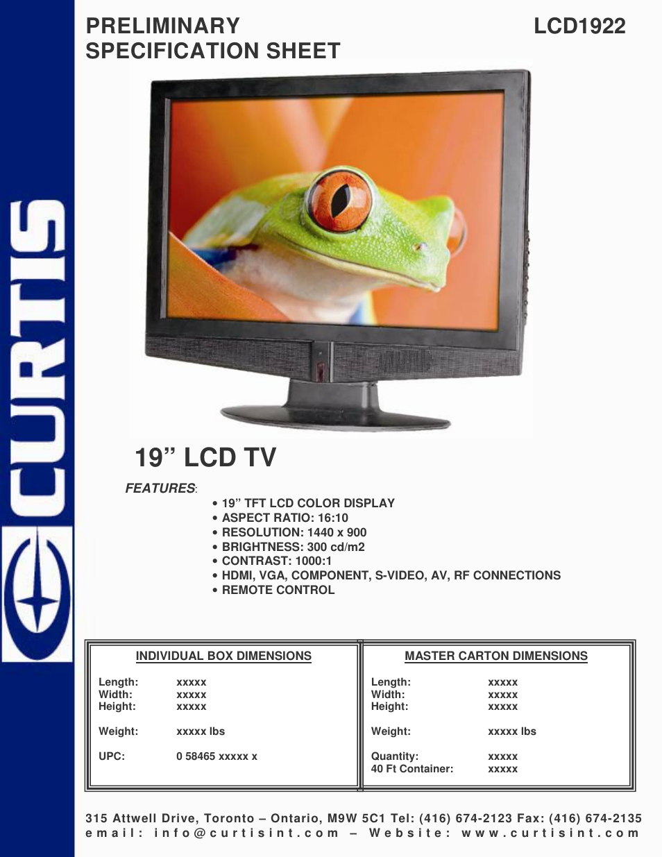 Curtis LCD1922 User Manual | 1 page