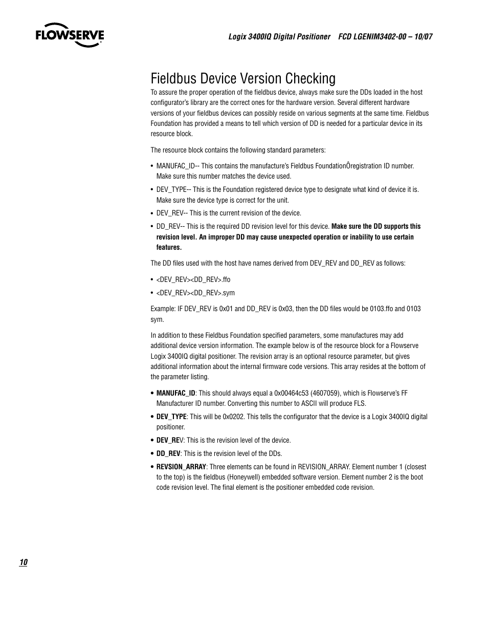 Fieldbus device version checking | Flowserve 3400IQ Digital Positioner User Manual | Page 10 / 148