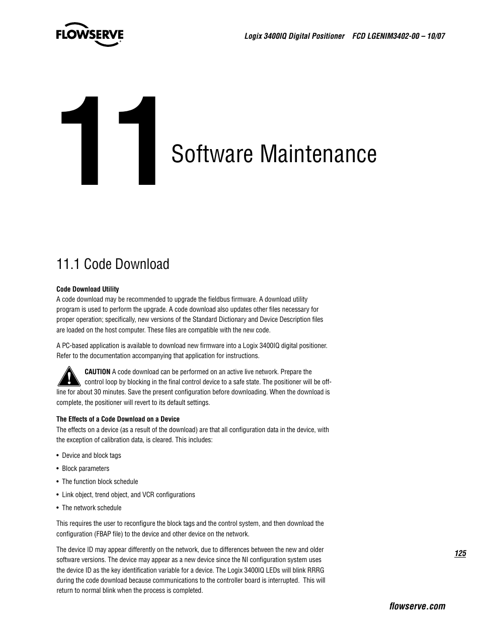 Software maintenance | Flowserve 3400IQ Digital Positioner User Manual | Page 125 / 148