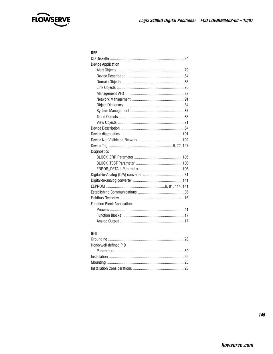 Flowserve 3400IQ Digital Positioner User Manual | Page 145 / 148