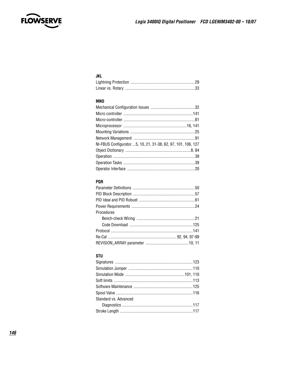 Flowserve 3400IQ Digital Positioner User Manual | Page 146 / 148