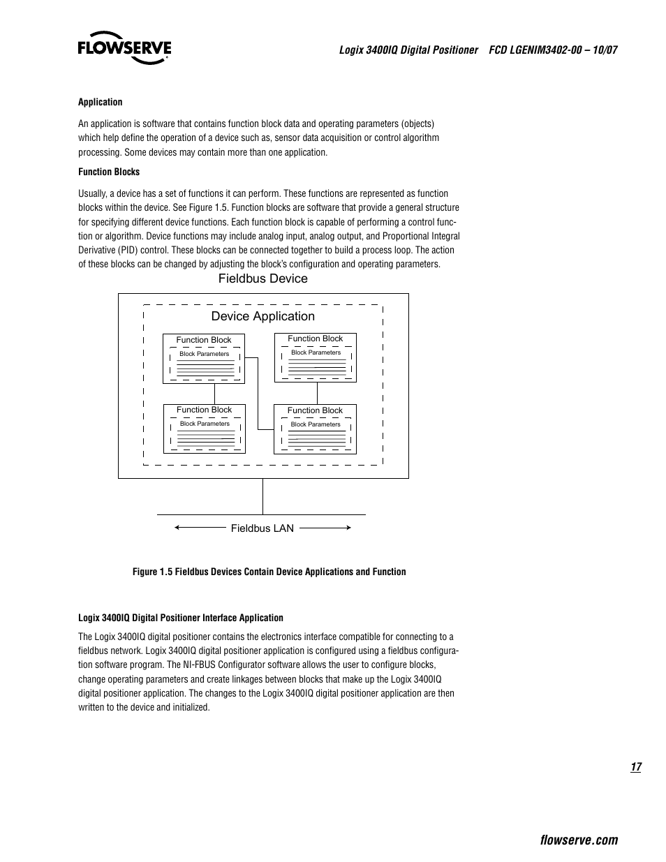 Fieldbus device device application | Flowserve 3400IQ Digital Positioner User Manual | Page 17 / 148