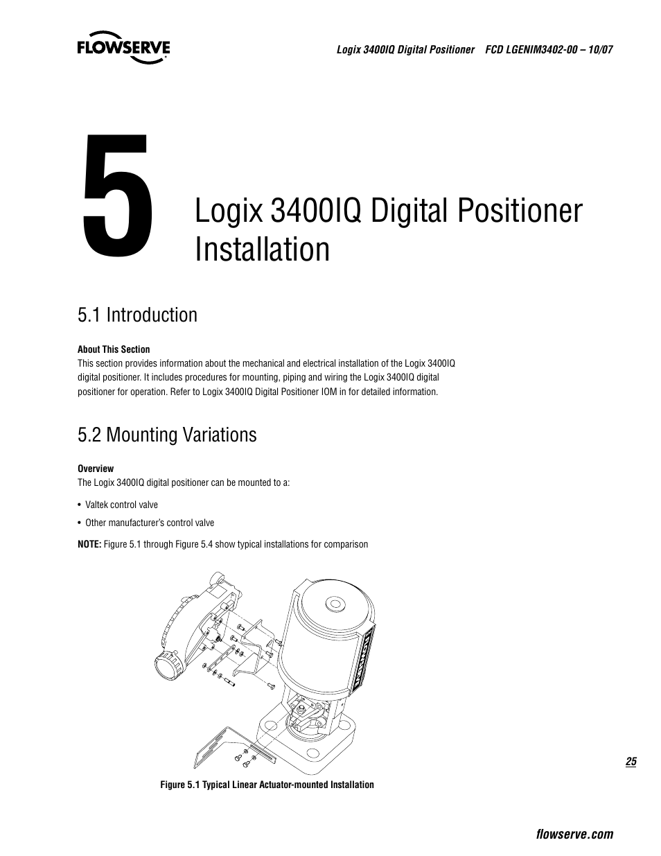 Logix 3400iq digital positioner installation | Flowserve 3400IQ Digital Positioner User Manual | Page 25 / 148