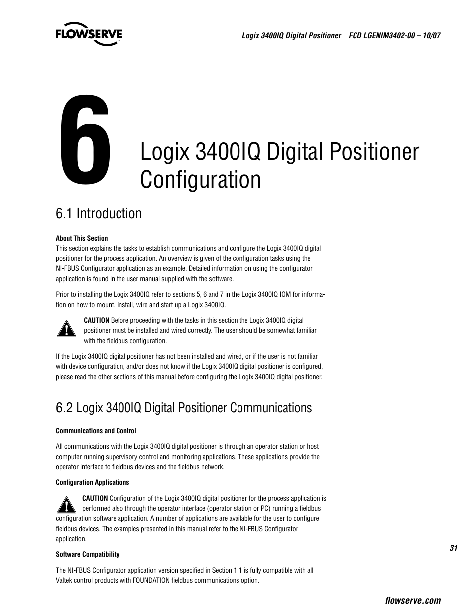 Logix 3400iq digital positioner configuration | Flowserve 3400IQ Digital Positioner User Manual | Page 31 / 148