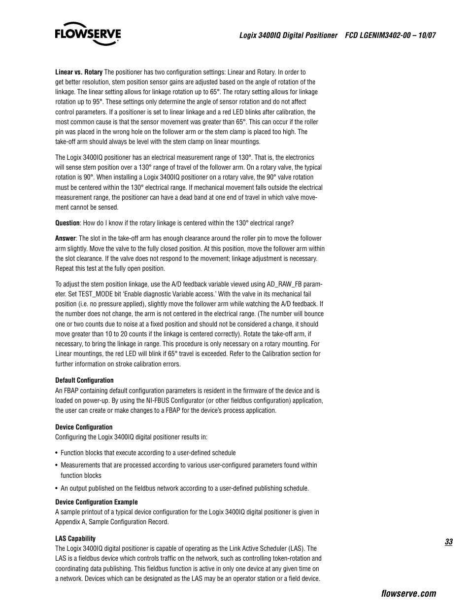 Flowserve 3400IQ Digital Positioner User Manual | Page 33 / 148
