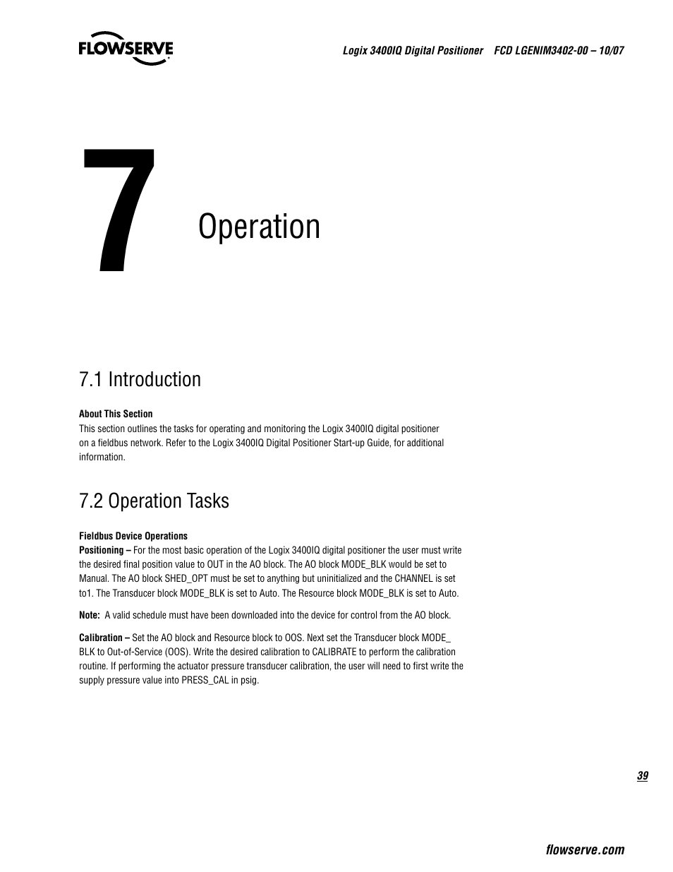 Operation | Flowserve 3400IQ Digital Positioner User Manual | Page 39 / 148