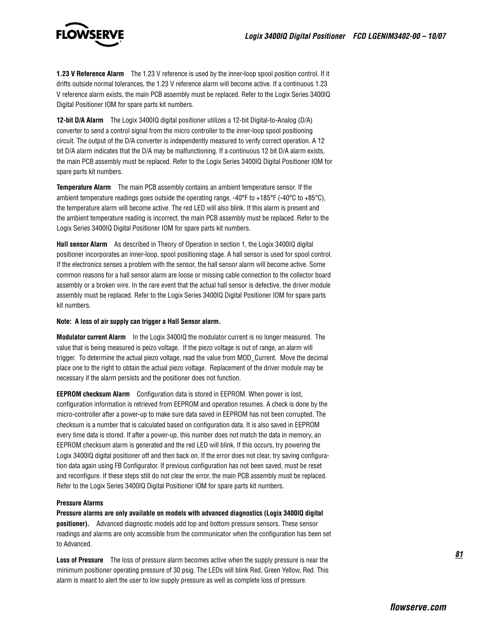 Flowserve 3400IQ Digital Positioner User Manual | Page 81 / 148