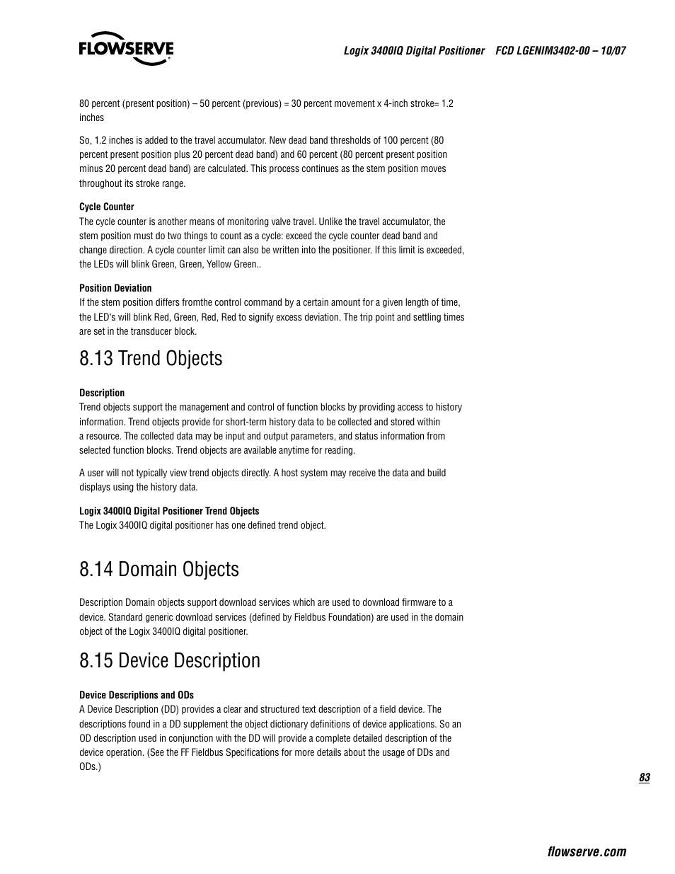 13 trend objects, 14 domain objects, 15 device description | Flowserve 3400IQ Digital Positioner User Manual | Page 83 / 148