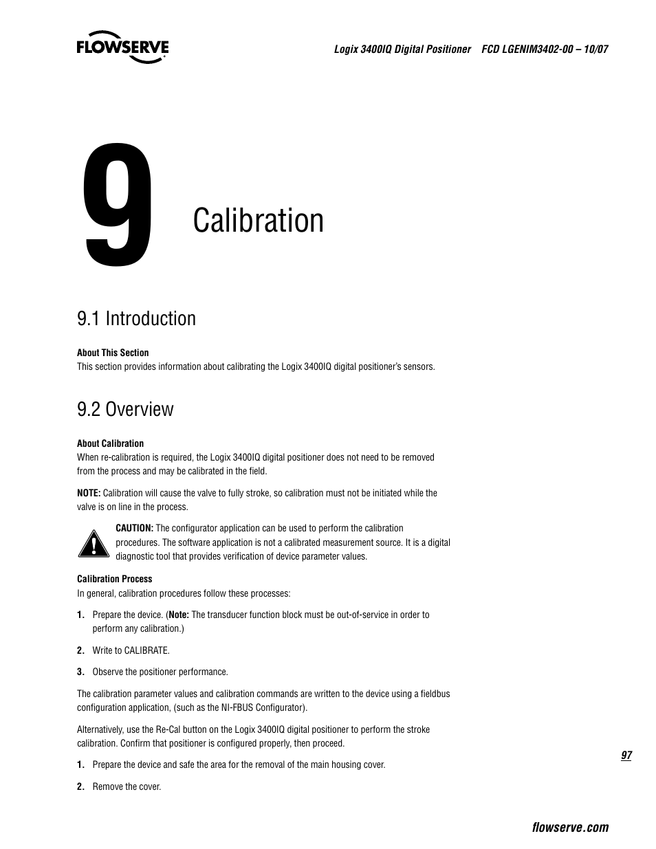 Calibration | Flowserve 3400IQ Digital Positioner User Manual | Page 97 / 148