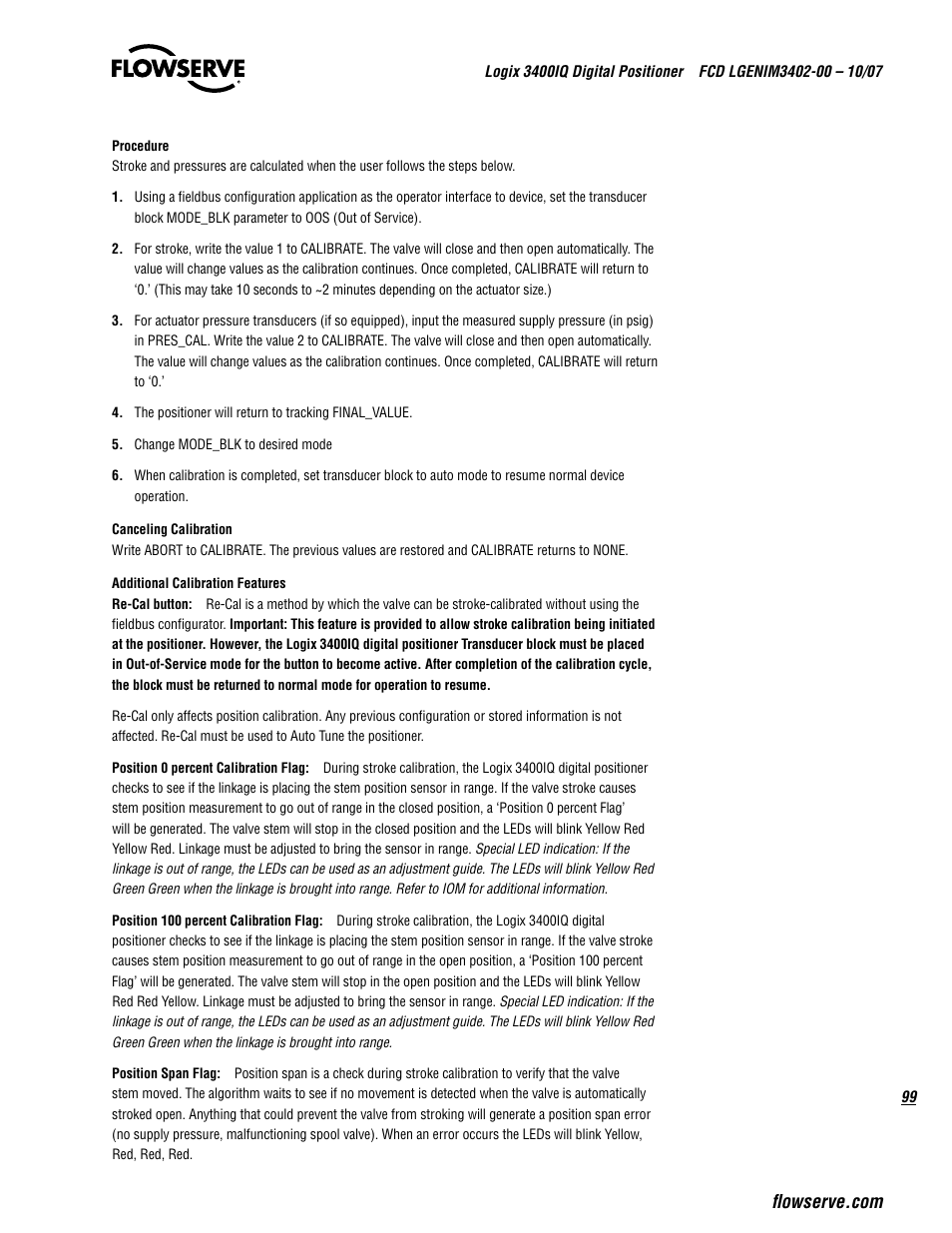 Flowserve 3400IQ Digital Positioner User Manual | Page 99 / 148