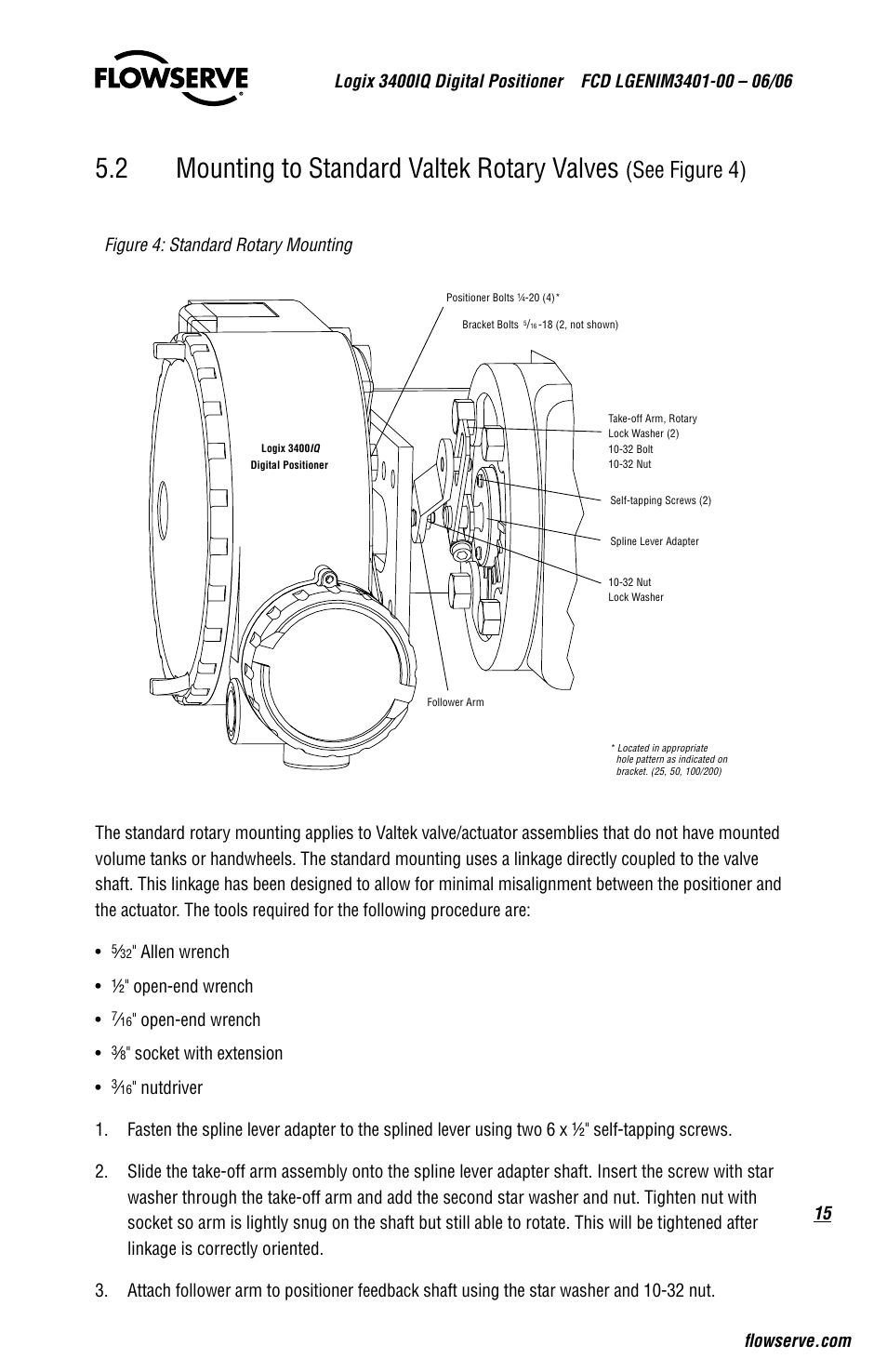 2 mounting to standard valtek rotary valves, See figure 4) | Flowserve 3400IQ Digital Positioner User Manual | Page 15 / 80