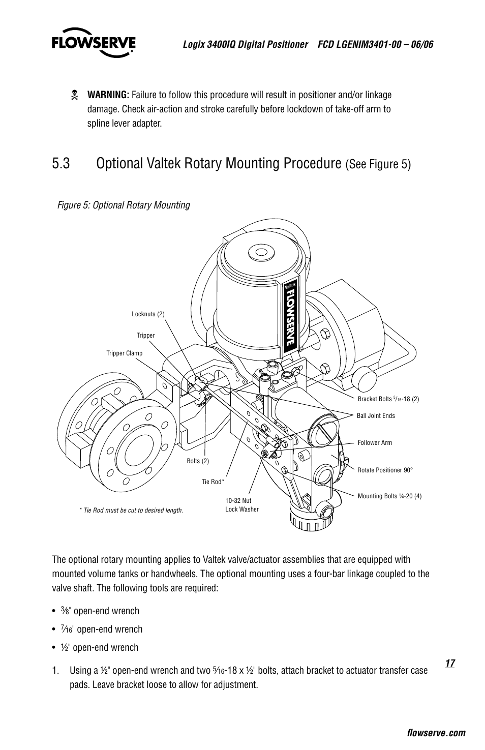 3 optional valtek rotary mounting procedure, See figure 5) | Flowserve 3400IQ Digital Positioner User Manual | Page 17 / 80