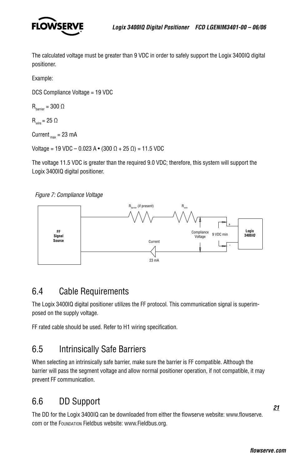 4 cable requirements, 5 intrinsically safe barriers, 6 dd support | Flowserve 3400IQ Digital Positioner User Manual | Page 21 / 80