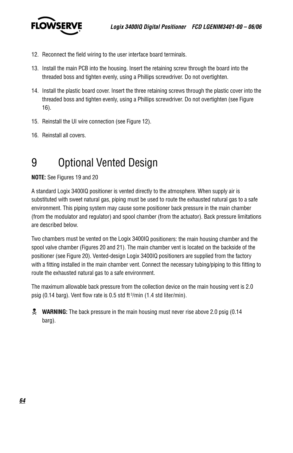 9optional vented design | Flowserve 3400IQ Digital Positioner User Manual | Page 64 / 80