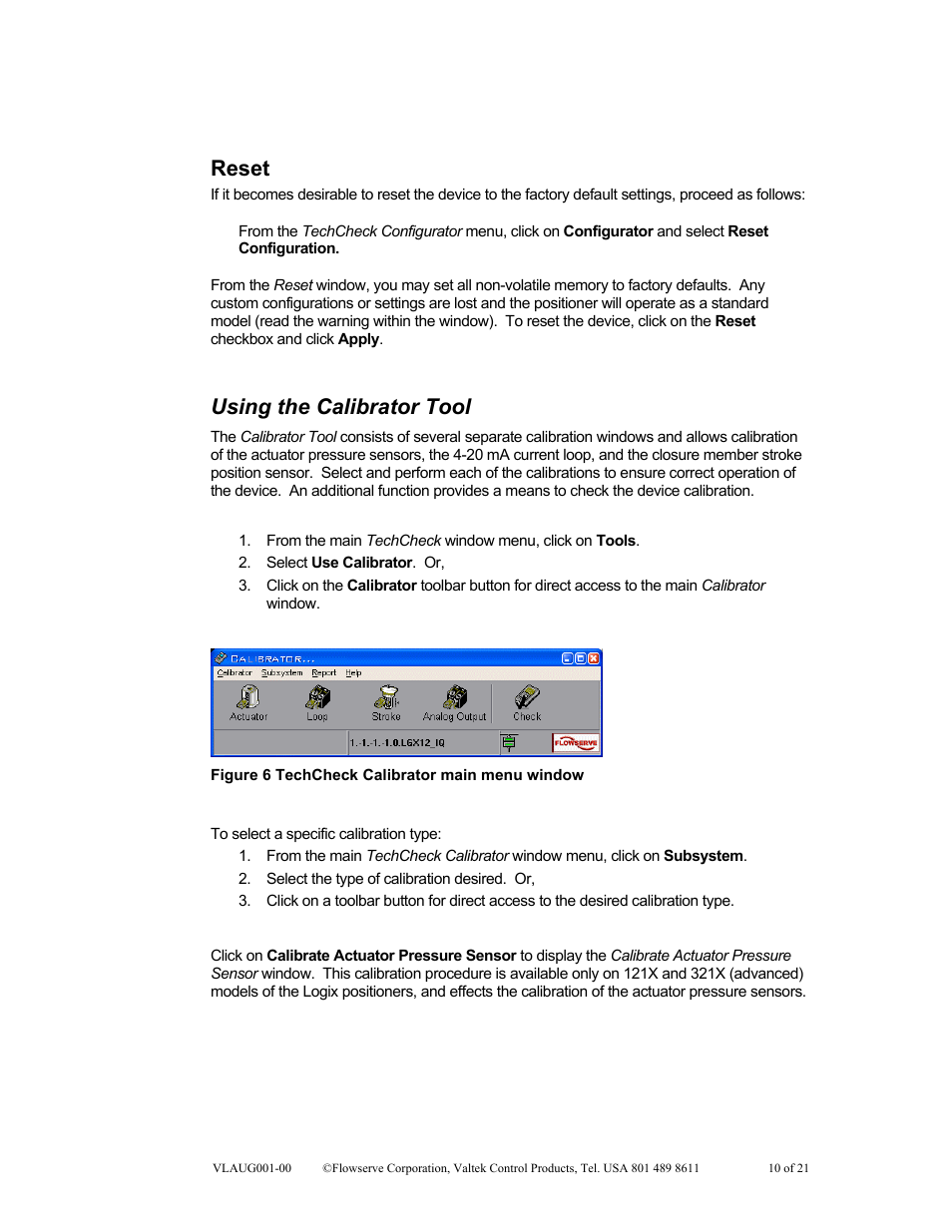 Reset, Using the calibrator tool | Flowserve SoftTools Suite 7.0 User Manual | Page 10 / 21