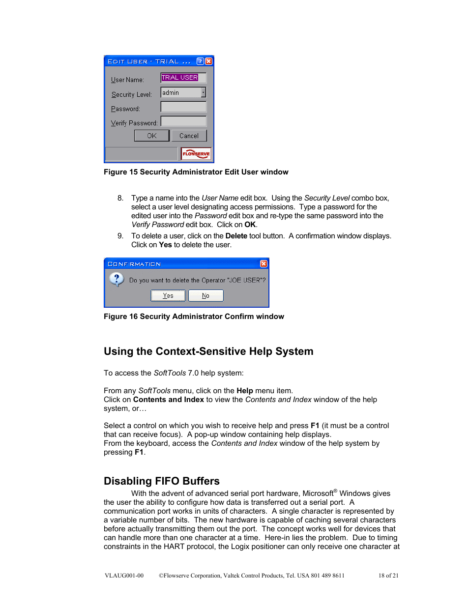 Using the context-sensitive help system, Disabling fifo buffers | Flowserve SoftTools Suite 7.0 User Manual | Page 18 / 21