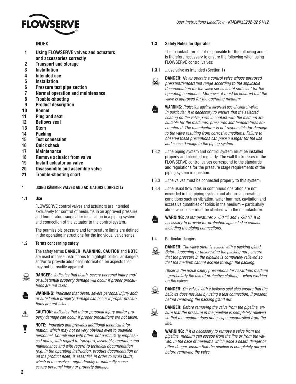 Flowserve 132000
 LinedFlow Linear Lined Globe Control Valve IOM User Manual | Page 2 / 12