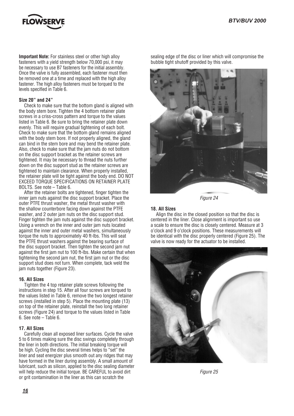 Flowserve BTV 2000 Lined Butterfly Valve User Manual | Page 16 / 20
