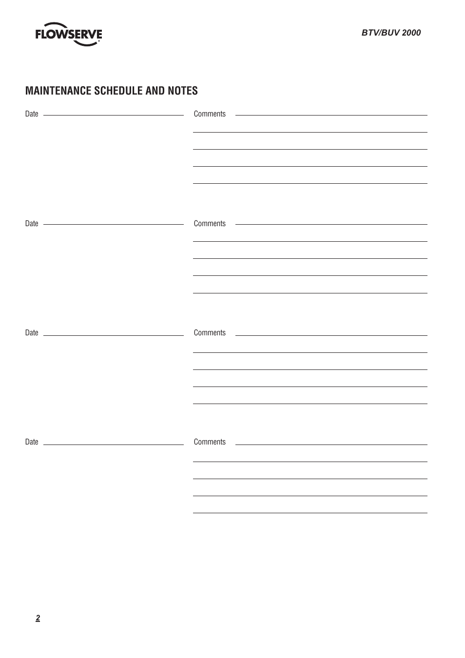 Flowserve BTV 2000 Lined Butterfly Valve User Manual | Page 2 / 20