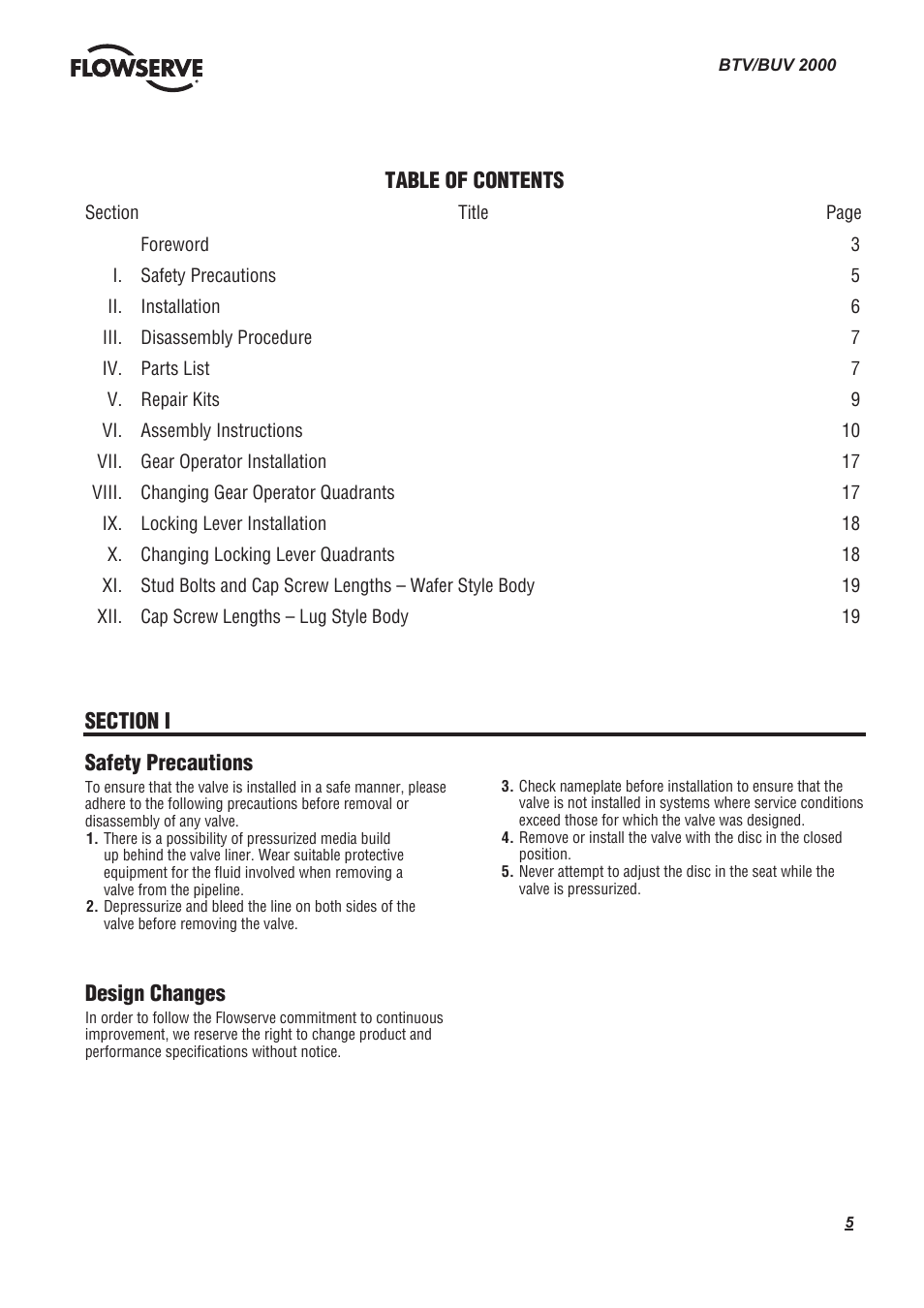 Flowserve BTV 2000 Lined Butterfly Valve User Manual | Page 5 / 20