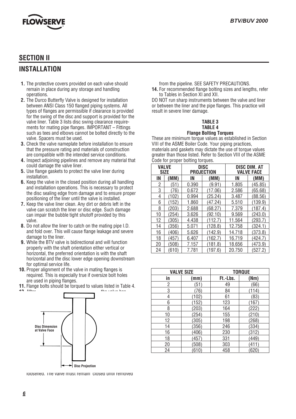 Flowserve BTV 2000 Lined Butterfly Valve User Manual | Page 6 / 20