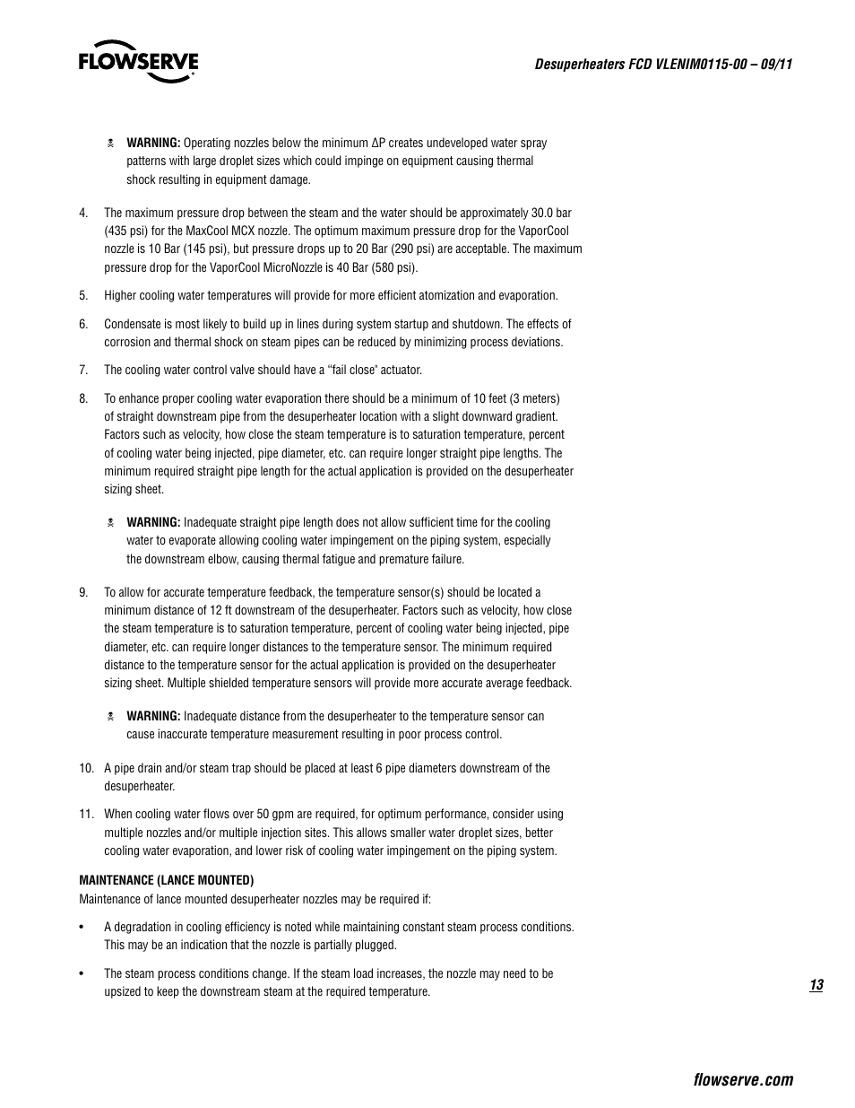 Flowserve Desuperheaters User Manual | Page 13 / 20