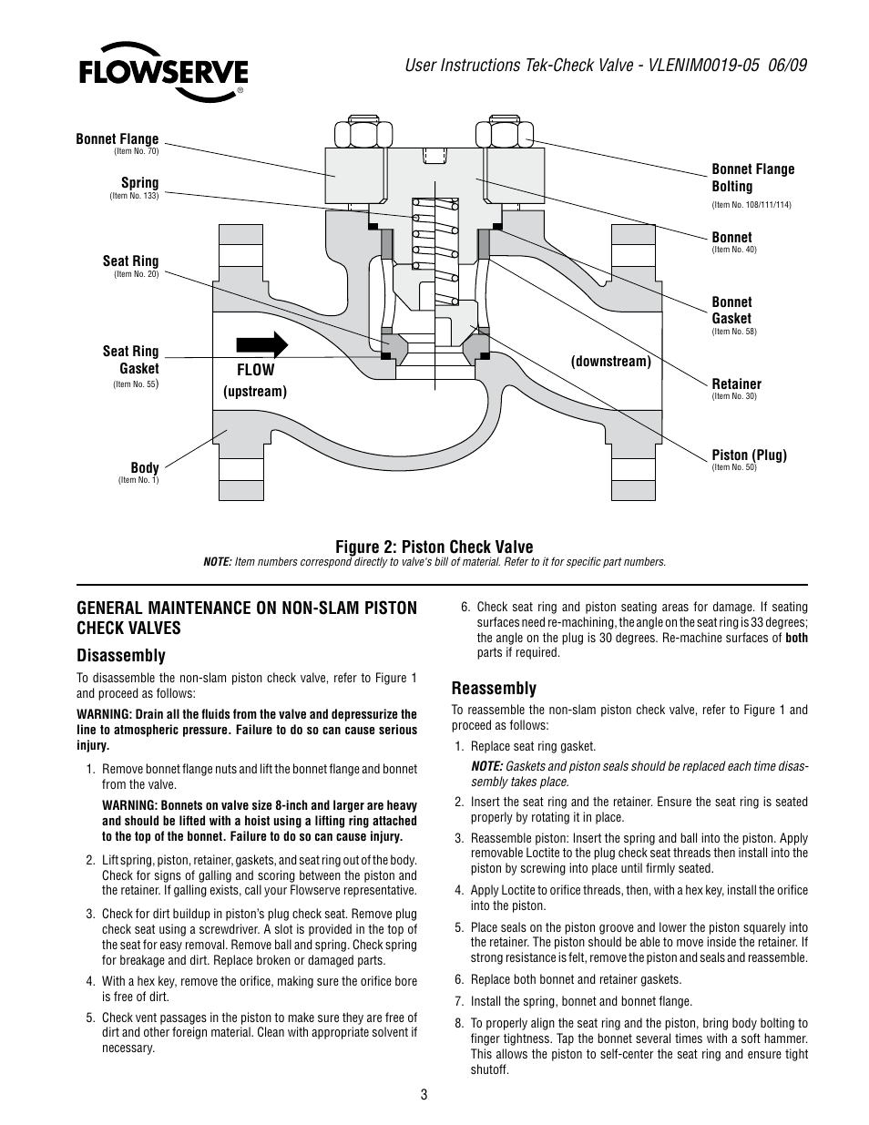 Reassembly, Figure 2: piston check valve | Flowserve Valtek Tek-Check User Manual | Page 3 / 4