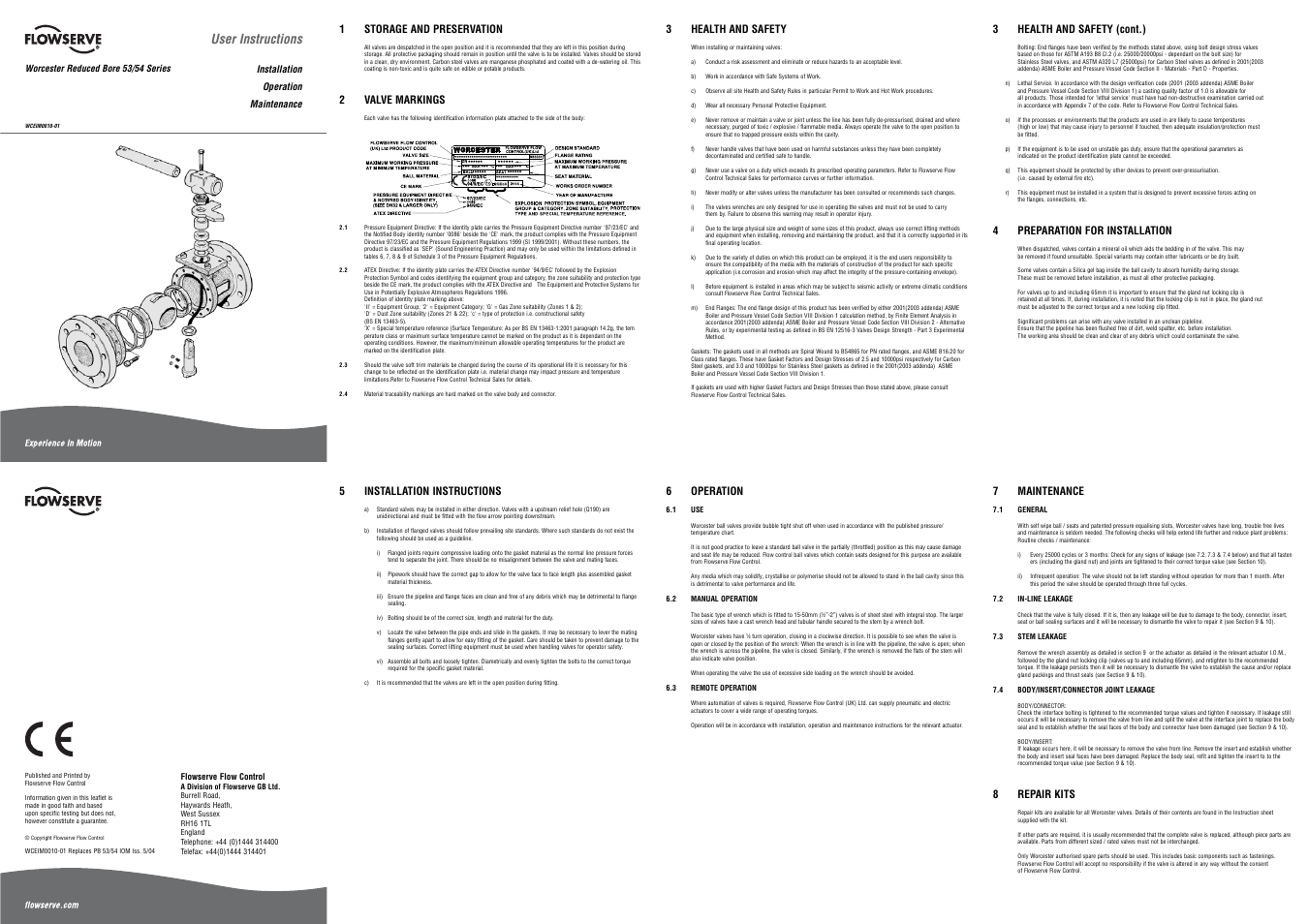 Flowserve F53 Series Flanged DIN Reduced Bore Ball Valve User Manual | 2 pages