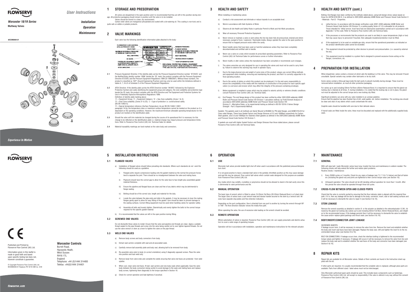 Flowserve B18 Series Multi-way Valve User Manual | 2 pages