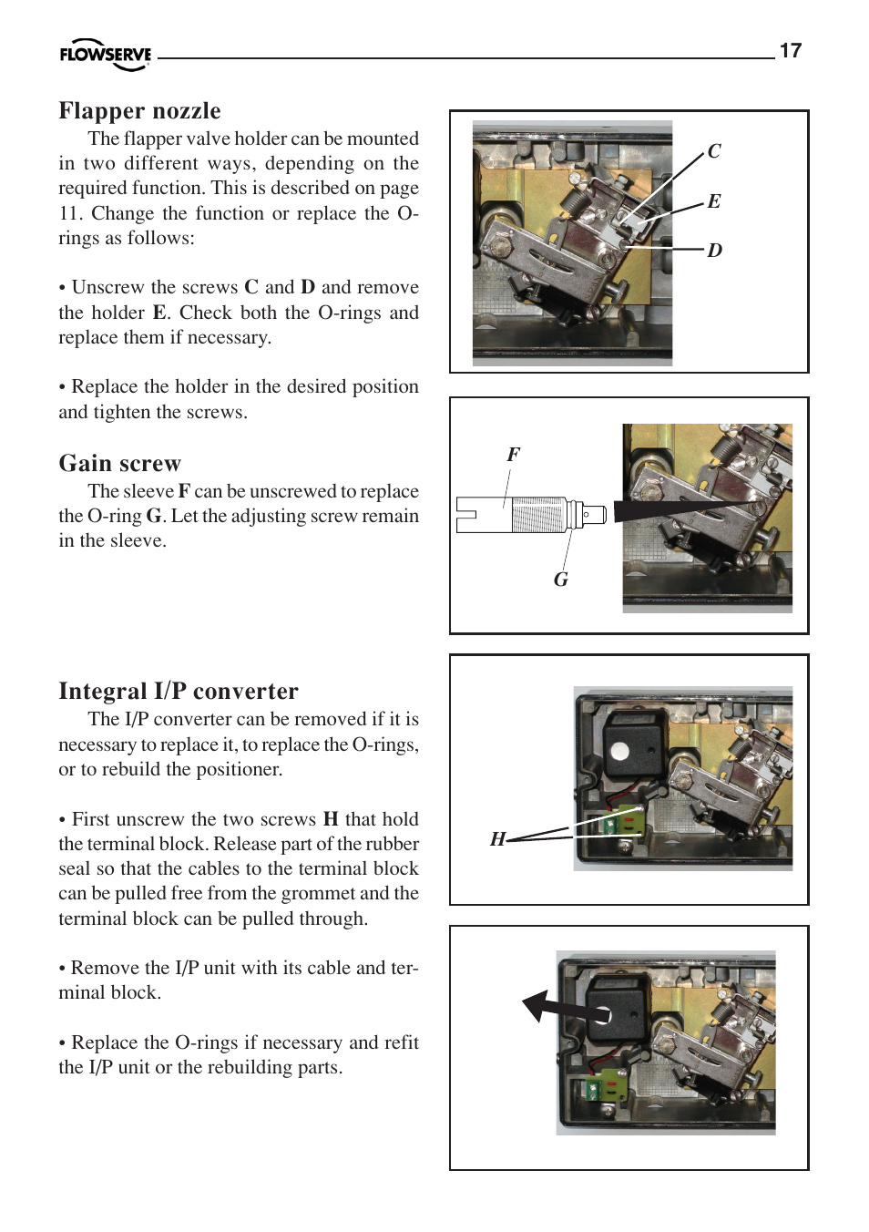 Flapper nozzle, Gain screw, Integral i/p converter | Flowserve PMV P3 User Manual | Page 17 / 24
