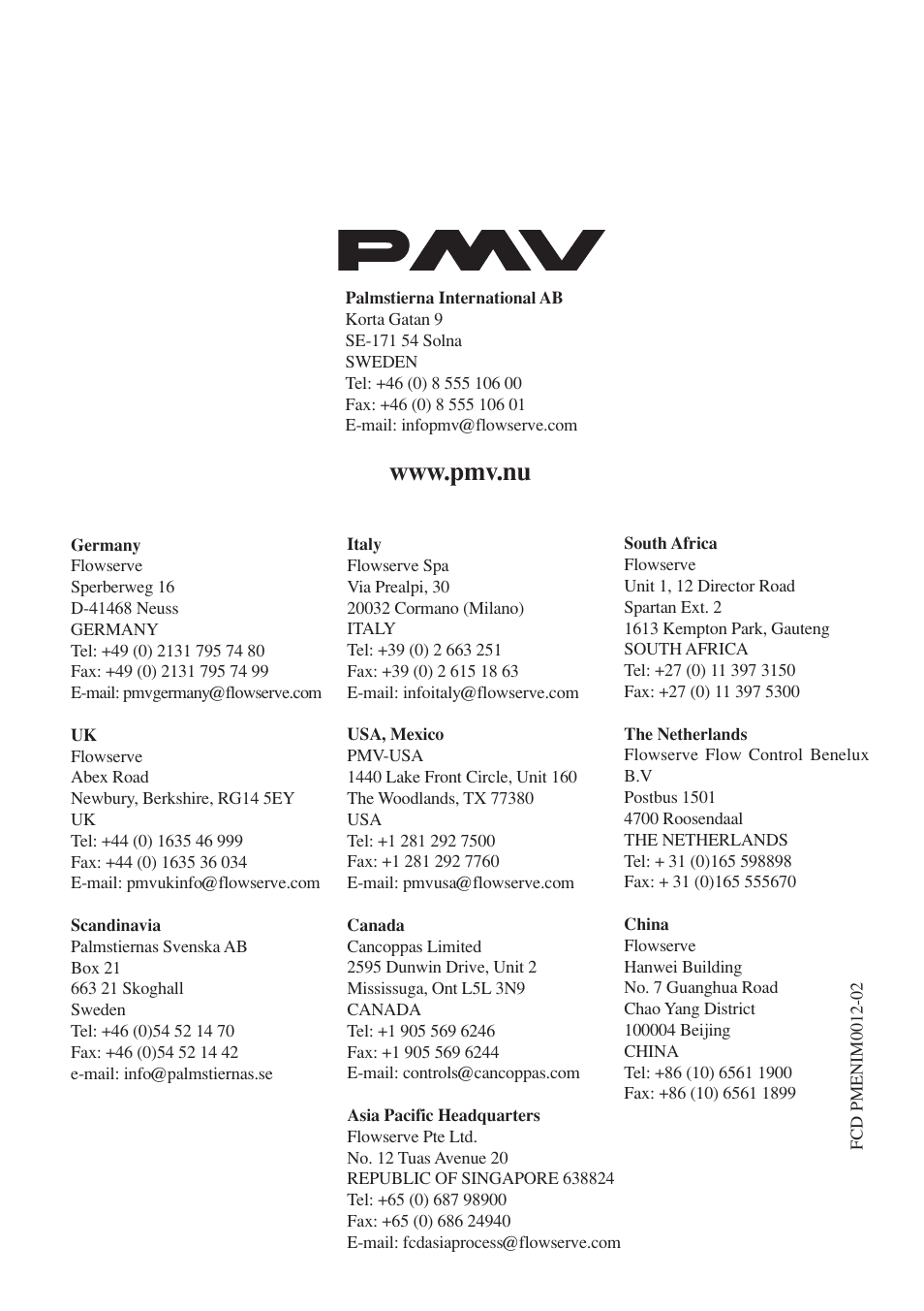 Flowserve PMV P3 User Manual | Page 24 / 24