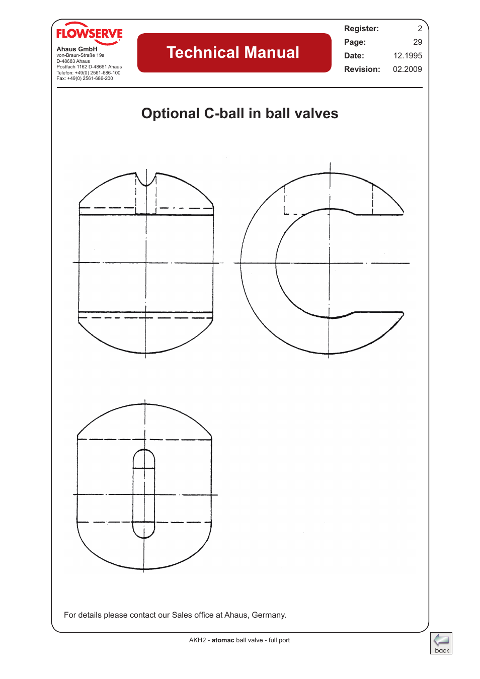 Optional c-ball in ball valves, Technical manual | Flowserve AKH2 IOM Atomac Lined Ball Valve IOM User Manual | Page 28 / 29