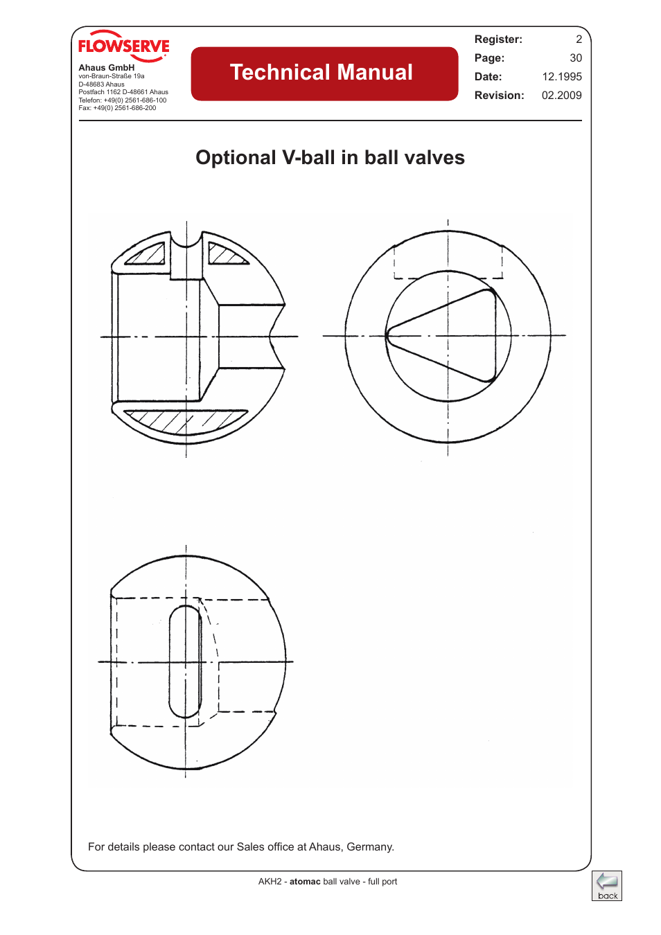 Optional v-ball in ball valves, Technical manual | Flowserve AKH2 IOM Atomac Lined Ball Valve IOM User Manual | Page 29 / 29