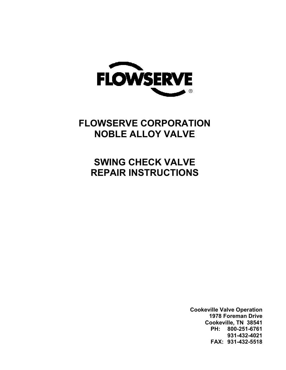 Flowserve Noble Alloy Swing Check IOM User Manual | 7 pages