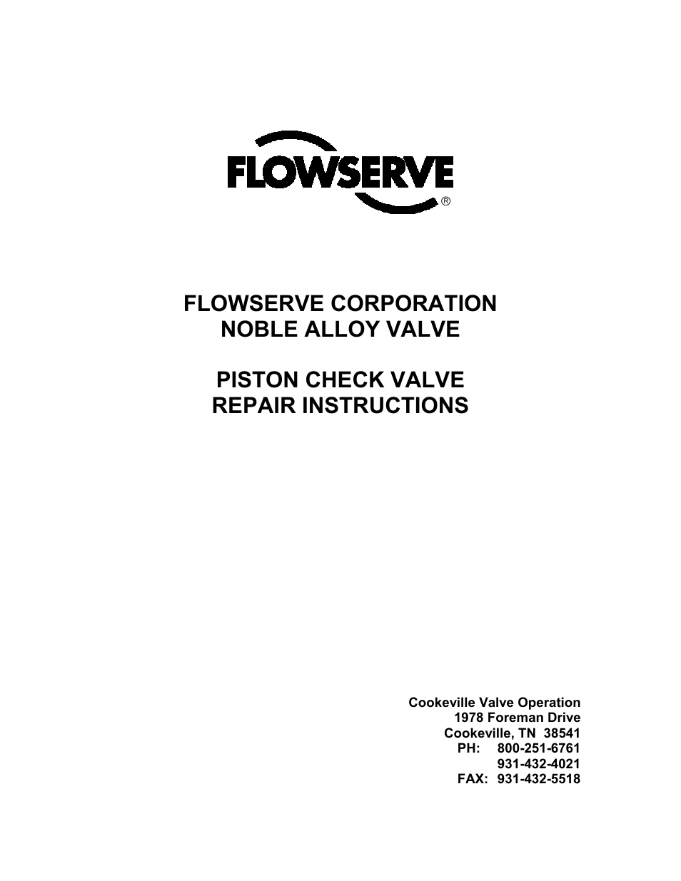 Flowserve Noble Alloy Piston Check IOM User Manual | 6 pages