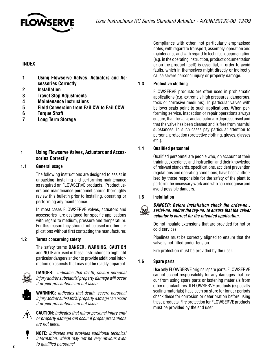 Flowserve RG Series Standard Actuator User Manual | Page 2 / 12