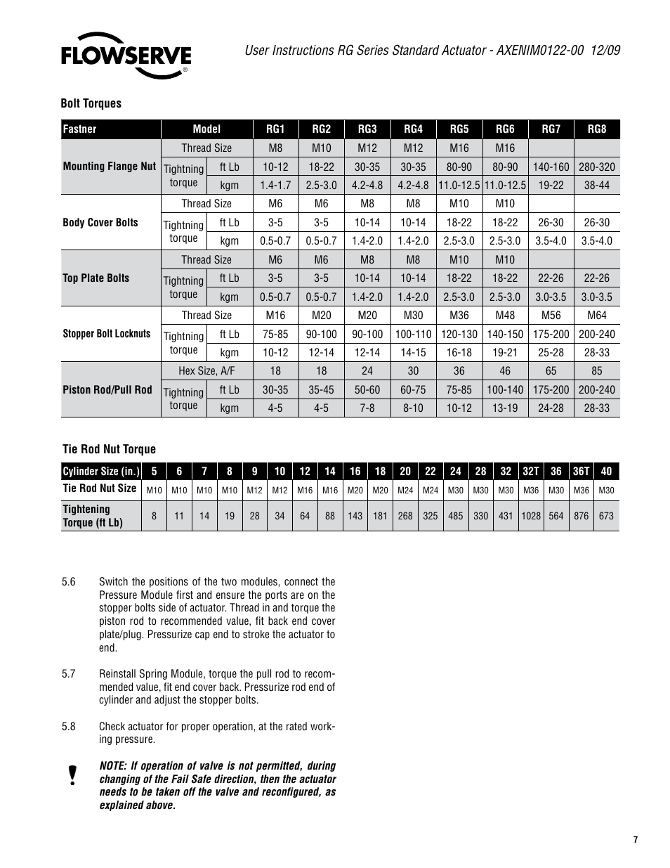 Flowserve RG Series Standard Actuator User Manual | Page 7 / 12